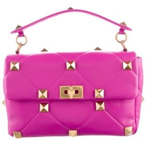 Valentino Fuchsia Shoulder Bag with Gold Studs